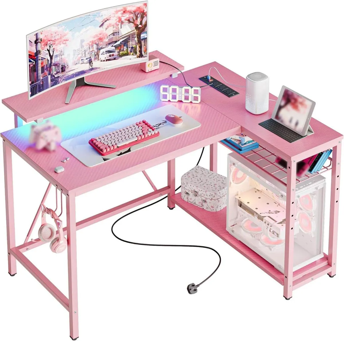 106.5CM L-Shaped Desk with Power Outlets LED - Image 1