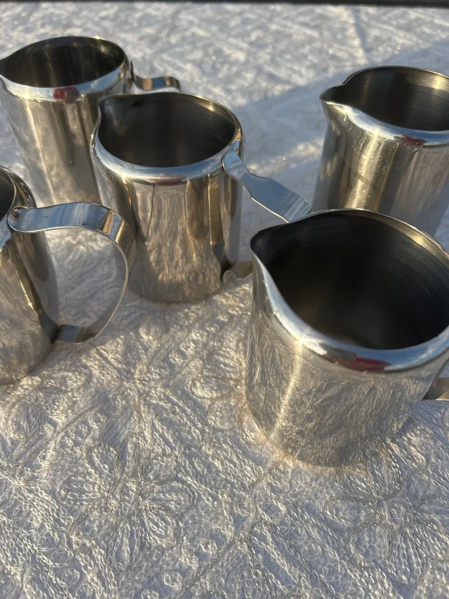 5 stainless steel milk jugs - Image 2
