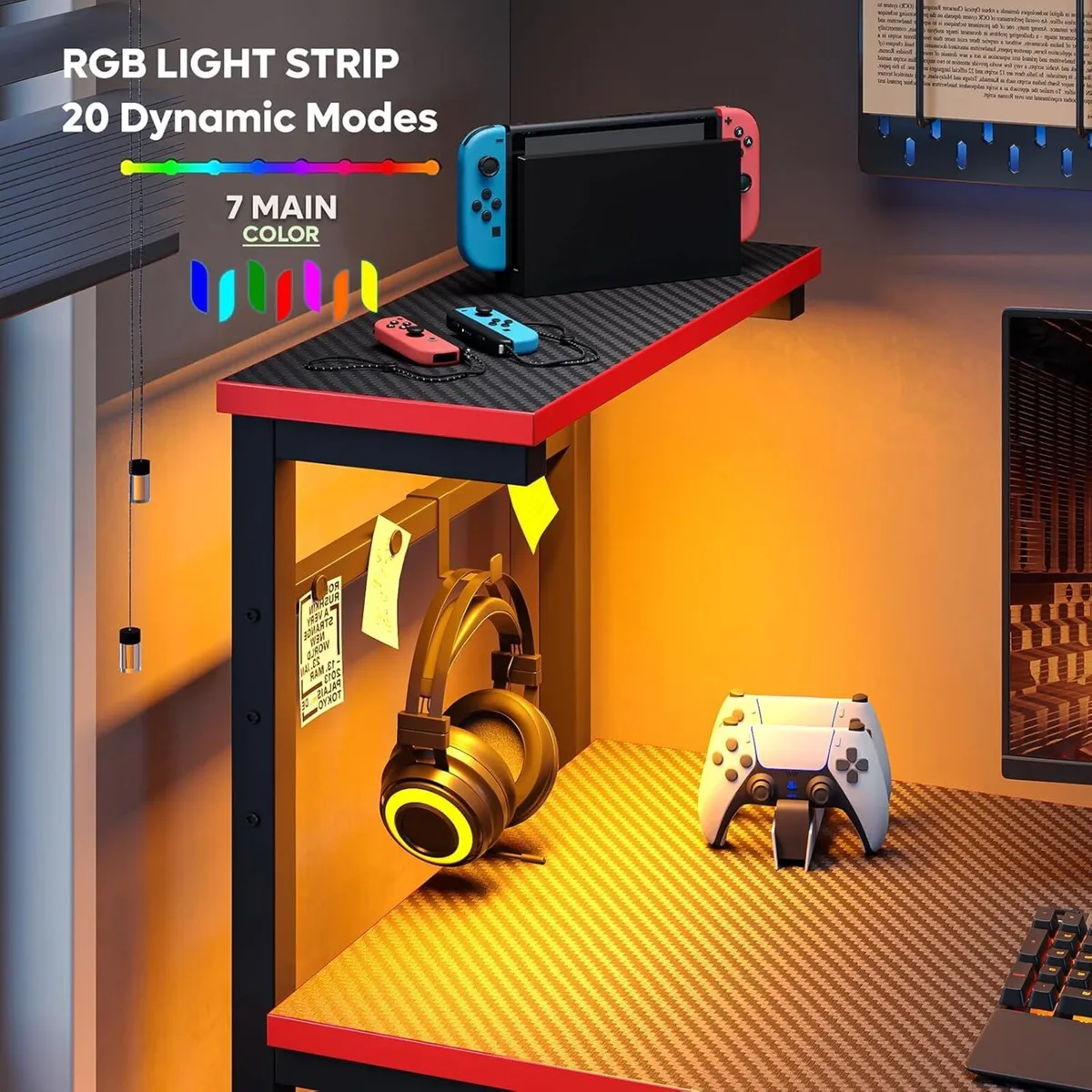 113CM Reversible Corner Gaming Desk with RGB LED - Image 4