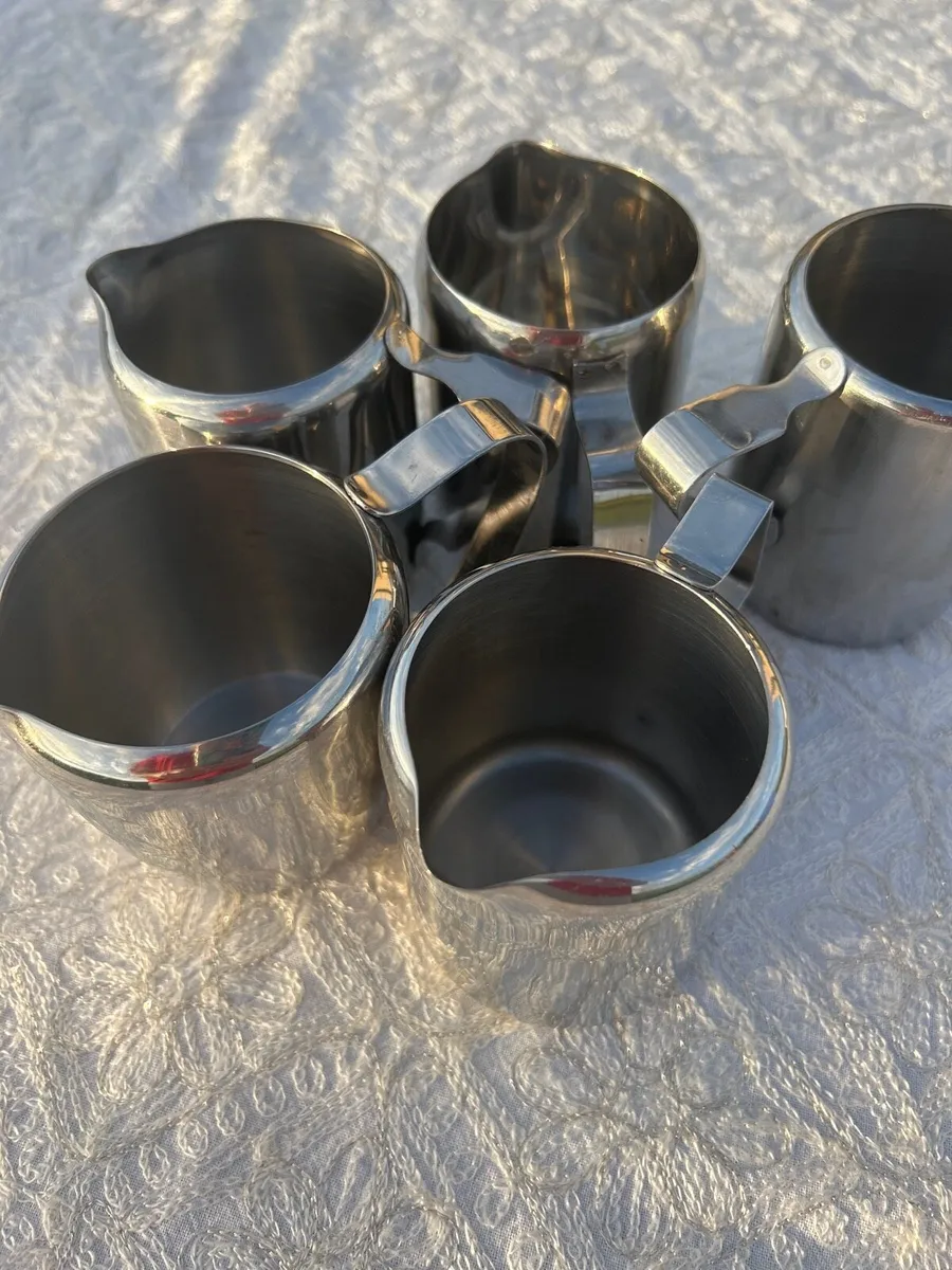 5 stainless steel milk jugs - Image 4