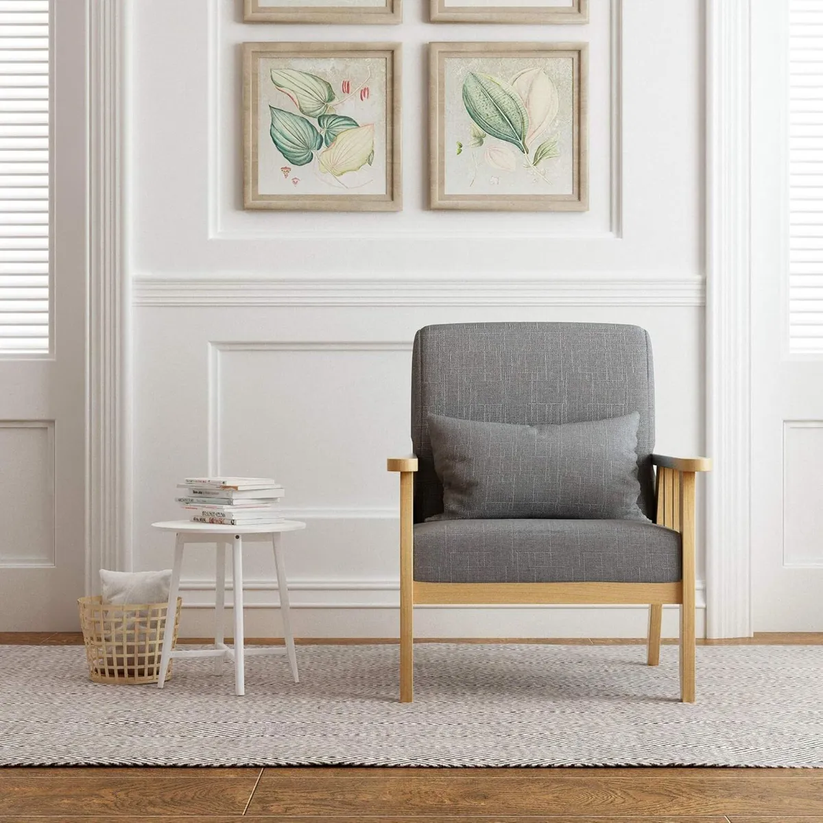 Armchair Sofa Linen Solid Wood Frame Retro Style - Image 2