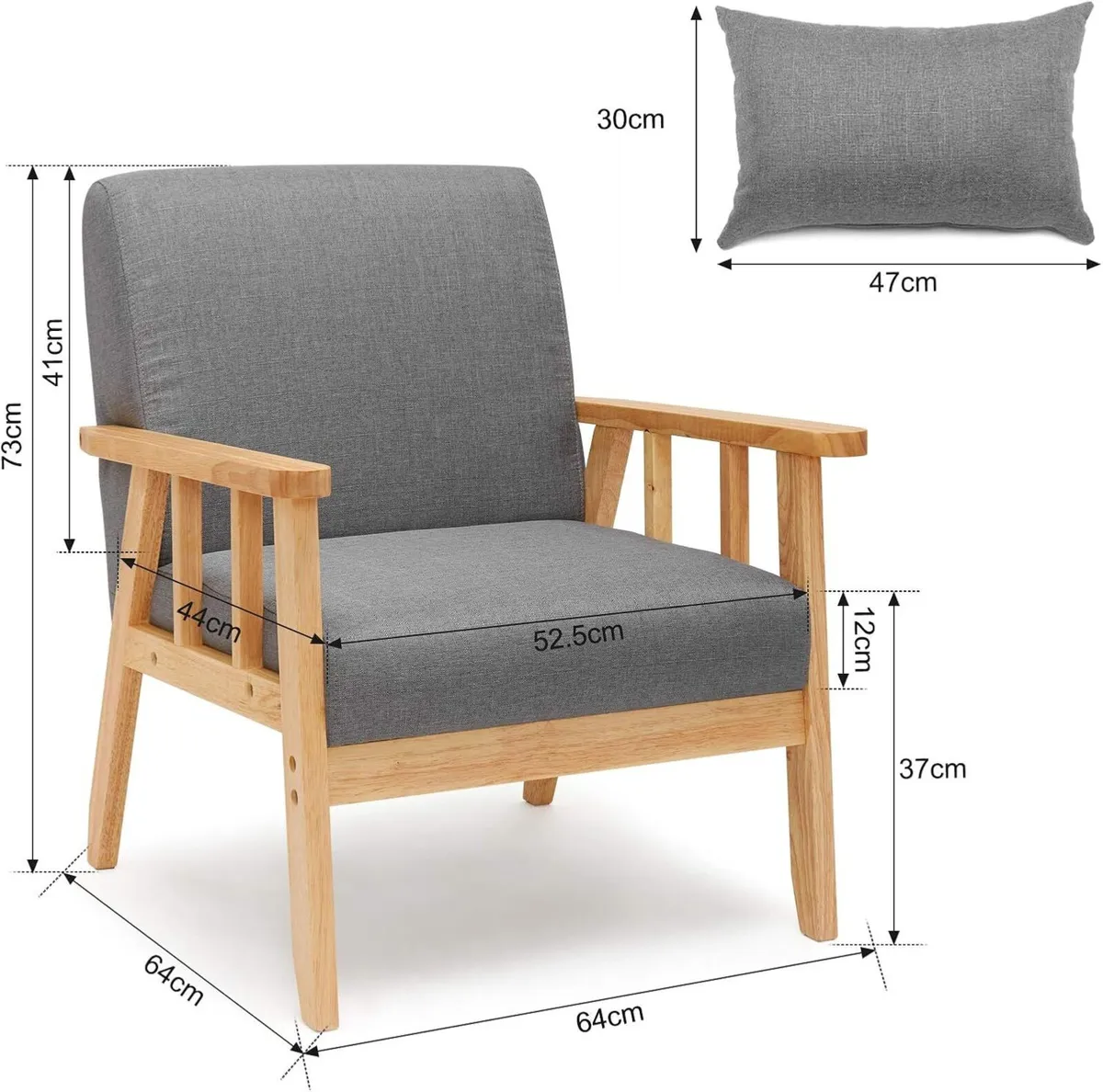 Armchair Sofa Linen Solid Wood Frame Retro Style - Image 3