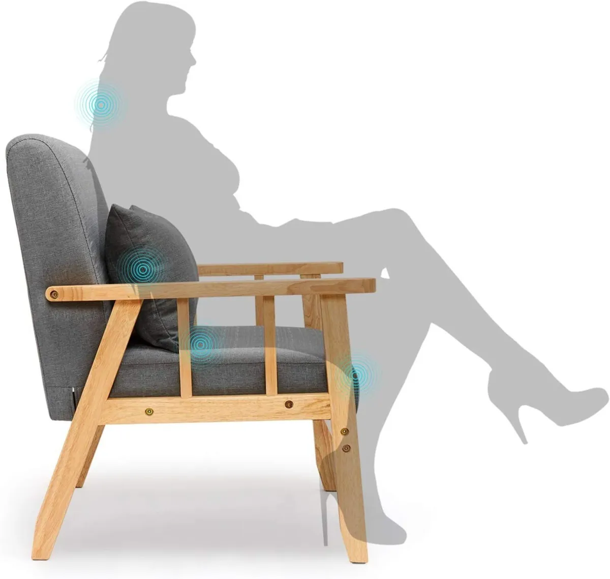 Armchair Sofa Linen Solid Wood Frame Retro Style - Image 4