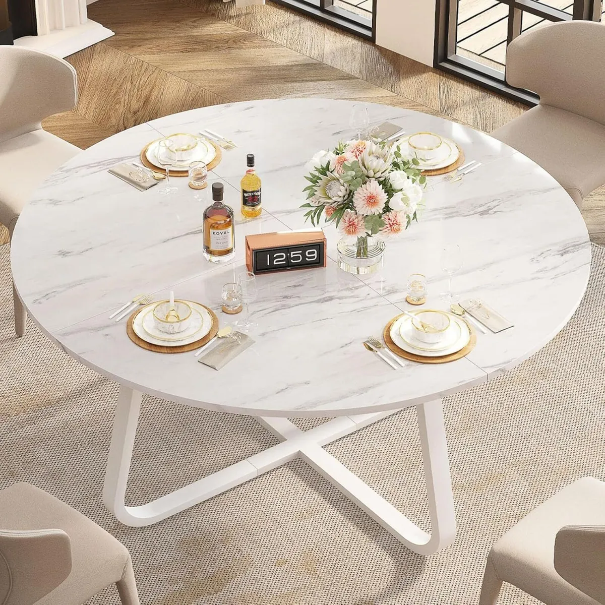 White Faux Marble Round Dining Circle Desk - Image 3