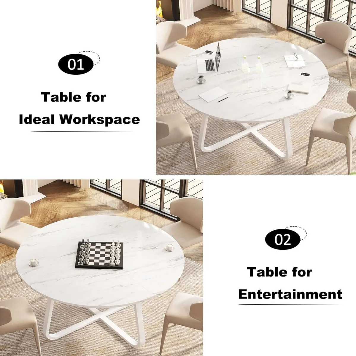 White Faux Marble Round Dining Circle Desk - Image 4