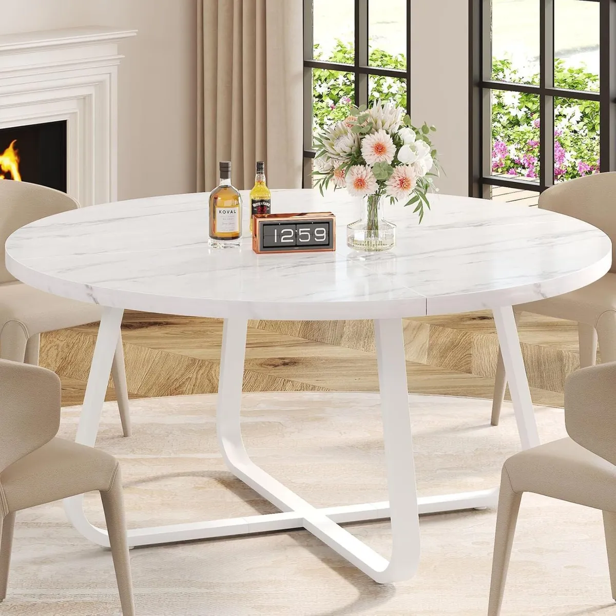 White Faux Marble Round Dining Circle Desk - Image 1