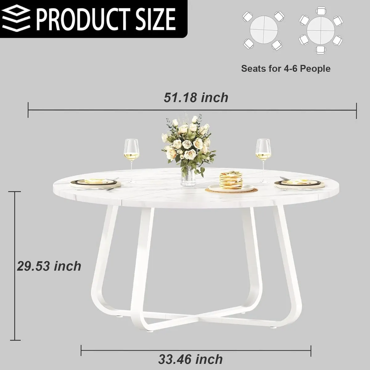 White Faux Marble Round Dining Circle Desk - Image 2