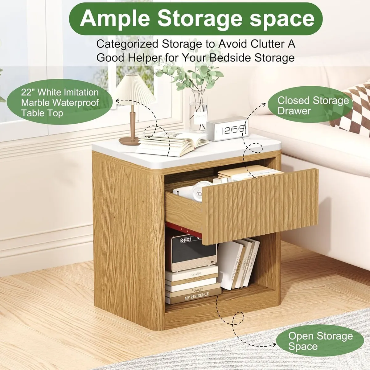 Night Stand Wood Fluted Nightstand 22 Large - Image 4