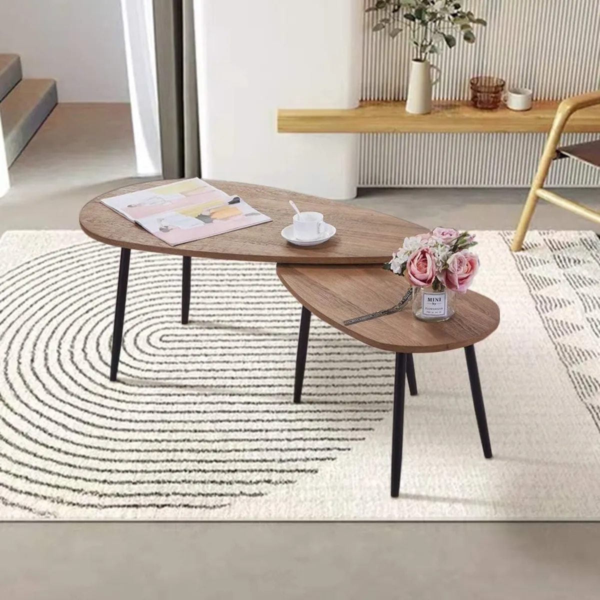 Triangle Coffee Table Set Nest of 2 Tables Modern - Image 1