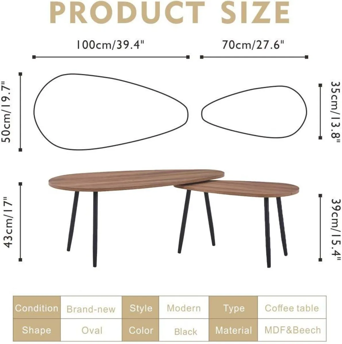 Triangle Coffee Table Set Nest of 2 Tables Modern - Image 2