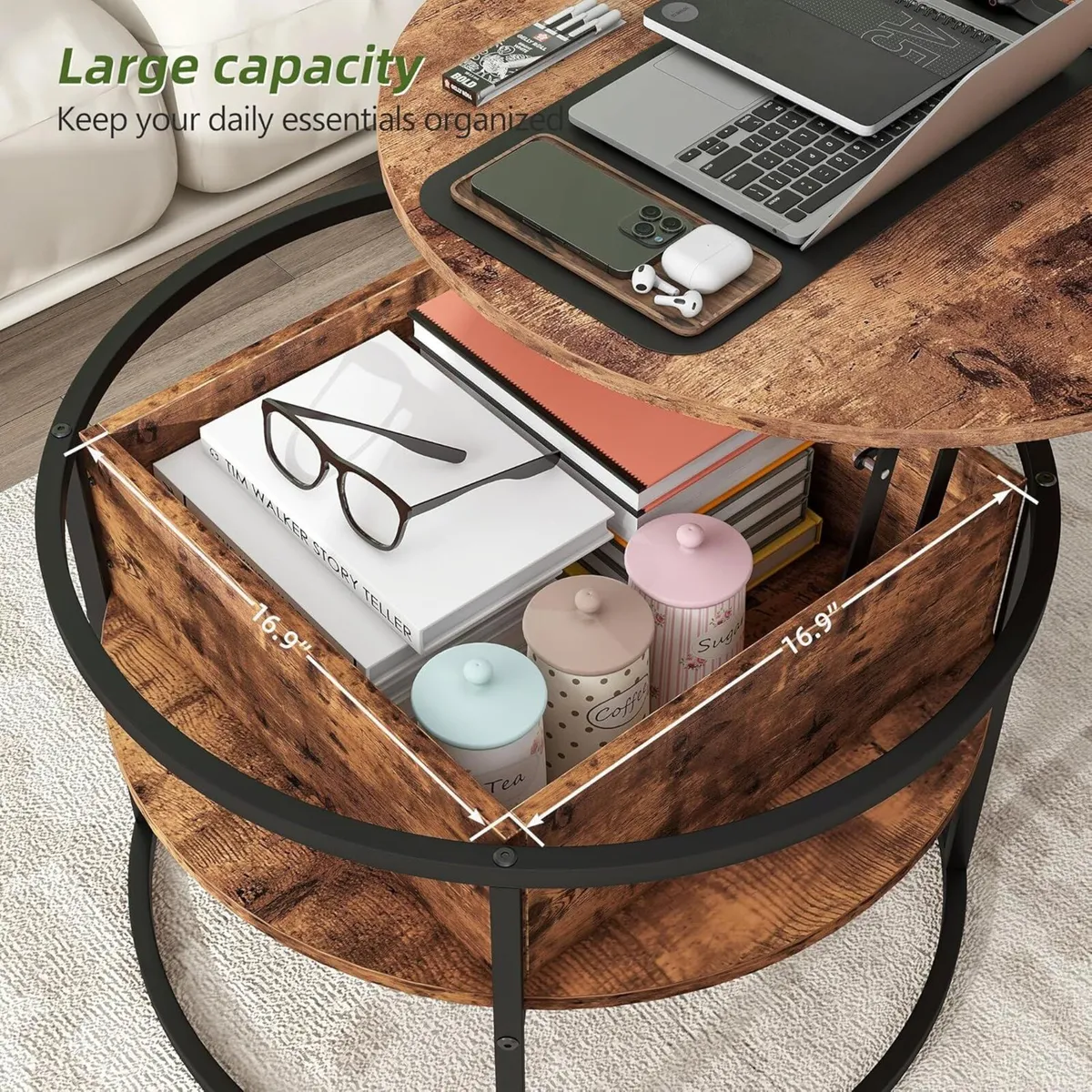 Round Coffee Table Lift Top Tables for Living - Image 4