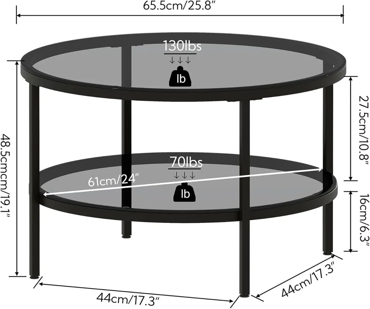 Round Glass Coffee Tables for Living Room 2-Tier - Image 2