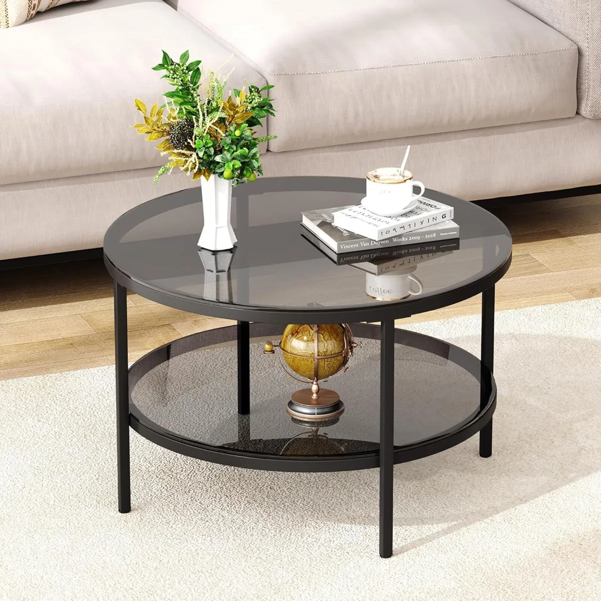 Round Glass Coffee Tables for Living Room 2-Tier - Image 3