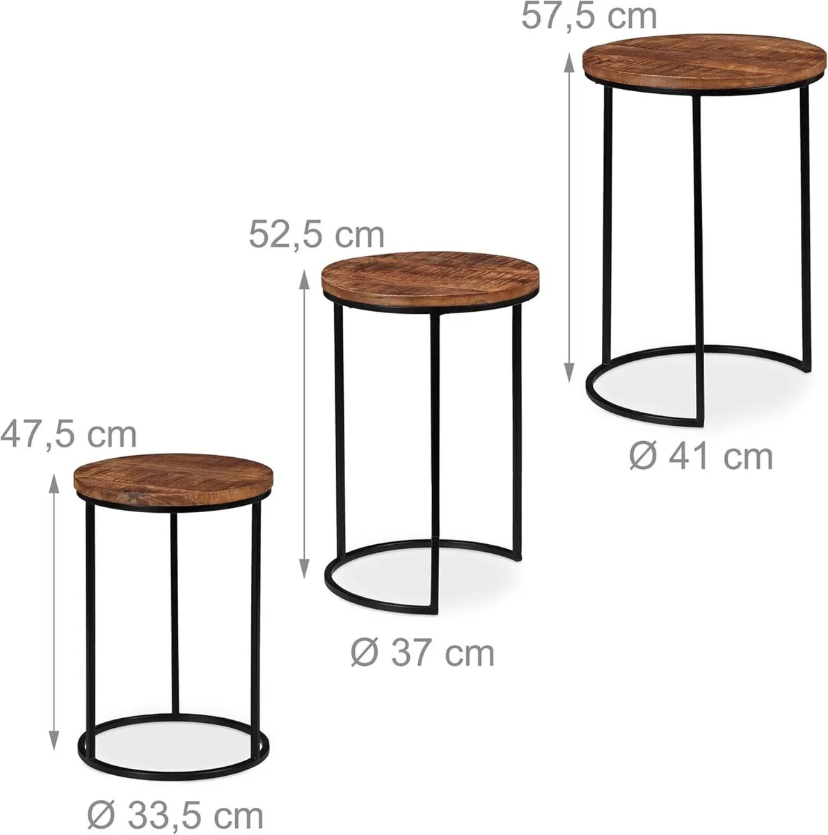 Nesting Tables Set of 3 Round Mango Wood Side - Image 3