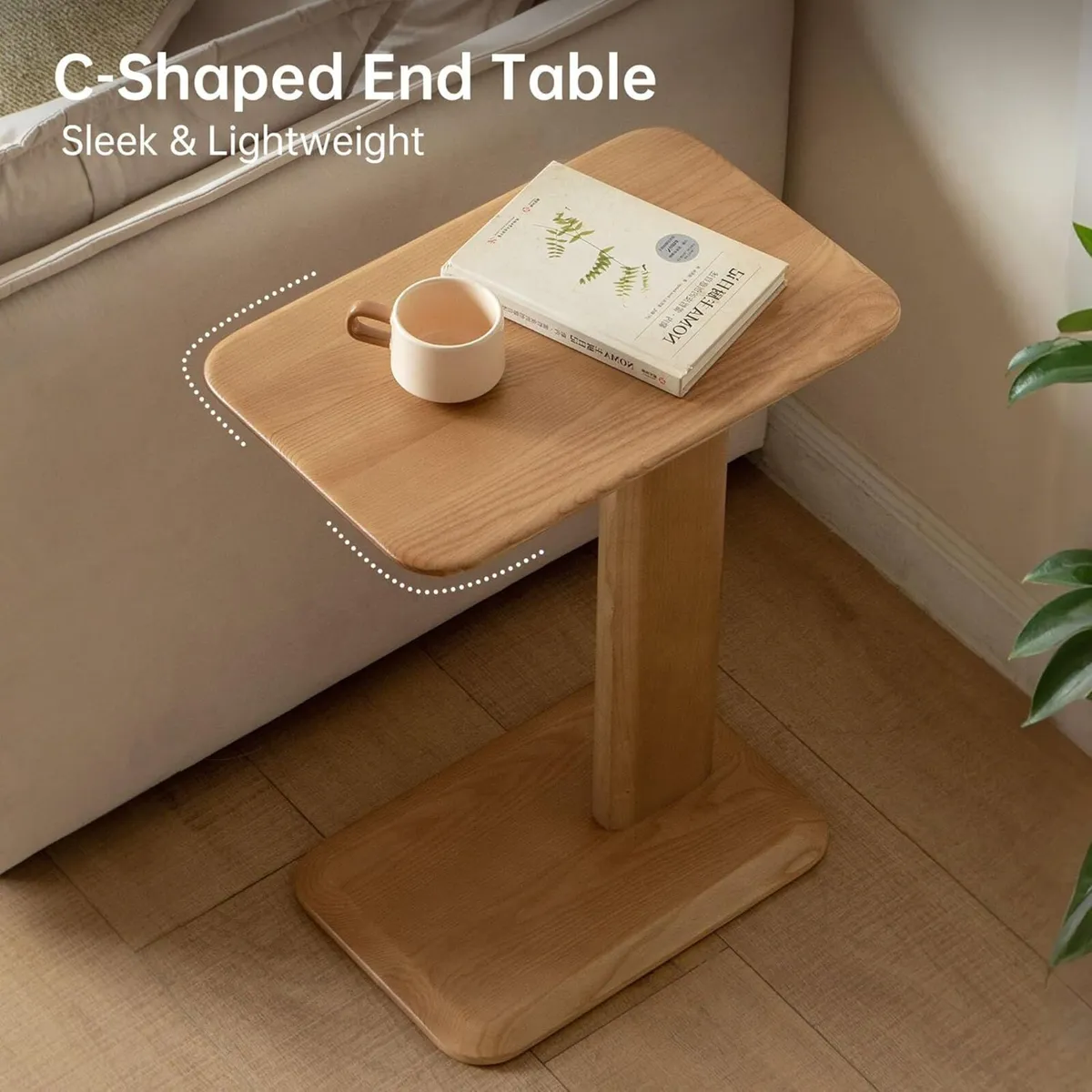 Solid Wood Side Table C-Shaped Bedside Narrow End - Image 3