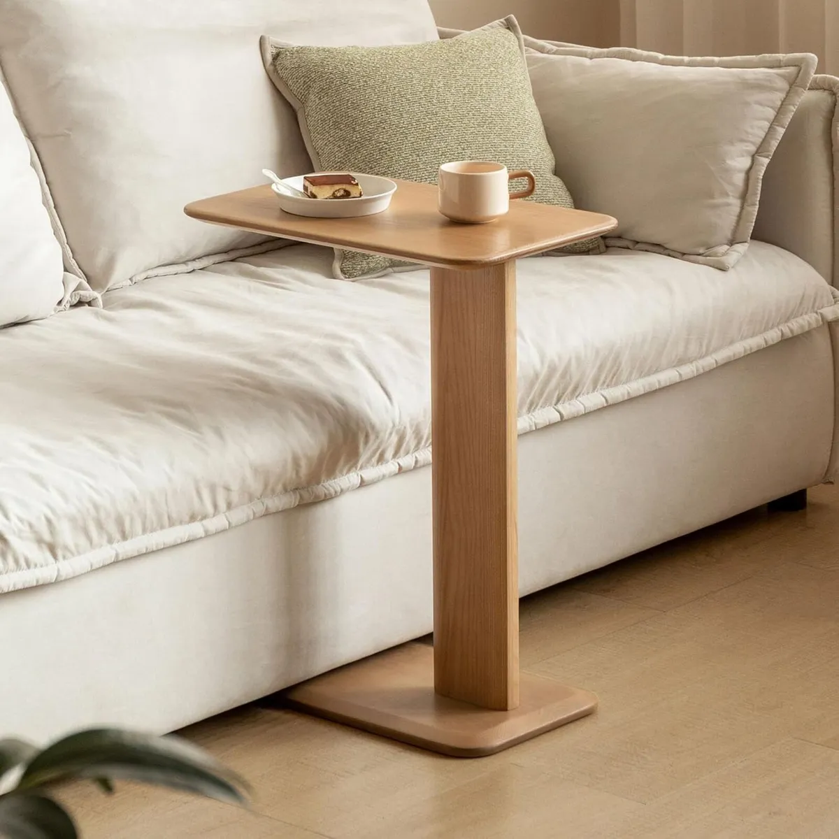 Solid Wood Side Table C-Shaped Bedside Narrow End - Image 1