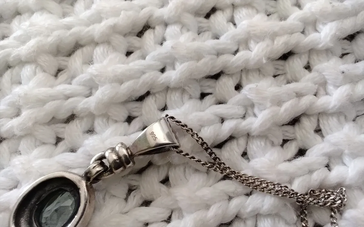 Vintage stg silver AQUAMARINE OVAL PENDANT 20" - Image 4