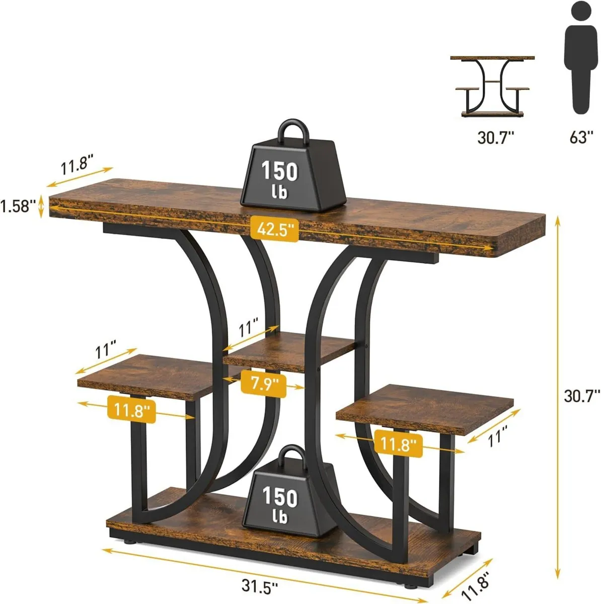 Console Table 42.5'' Hallway Behind Sofa with - Image 2