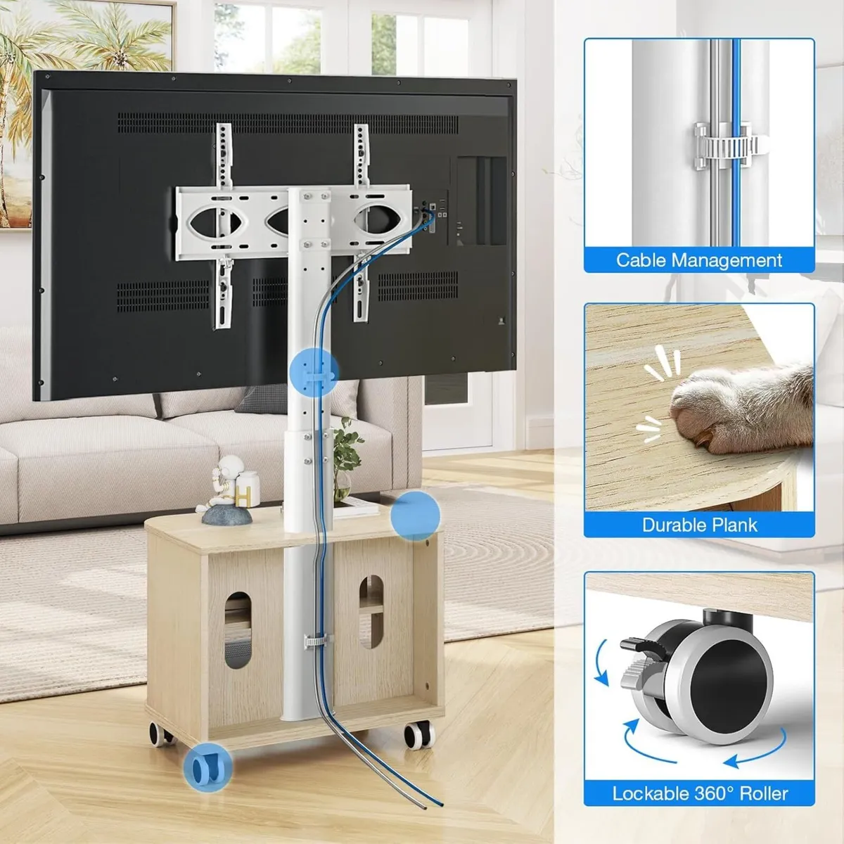 White TV Stand on Wheels for 32-65 inch LED LCD - Image 4