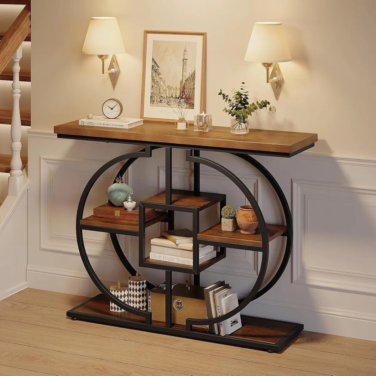 Narrow Console Table for Hallway 4-Tier Rustic - Image 1