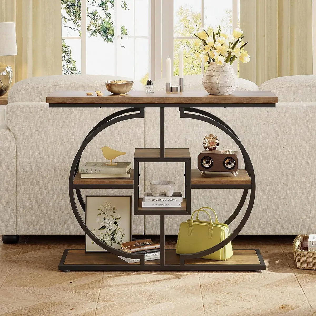 Narrow Console Table for Hallway 4-Tier Rustic - Image 3