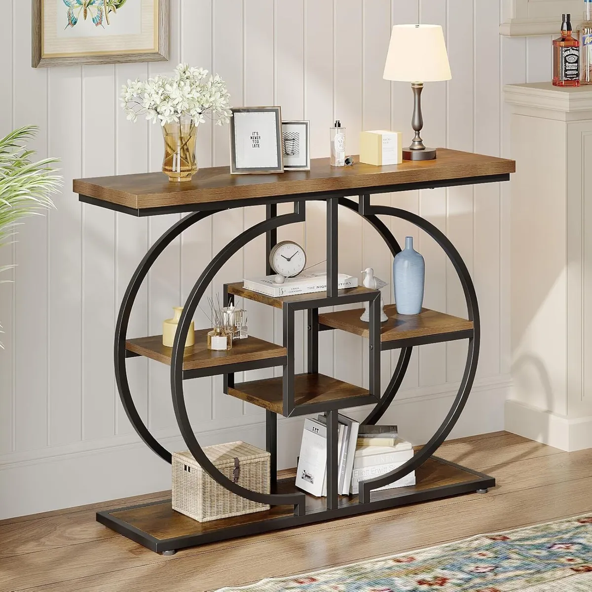 Narrow Console Table for Hallway 4-Tier Rustic - Image 4