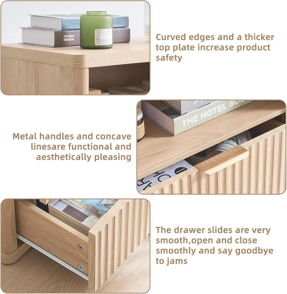 23 Fluted Nightstand Wide 2 Drawers End Table - Image 3