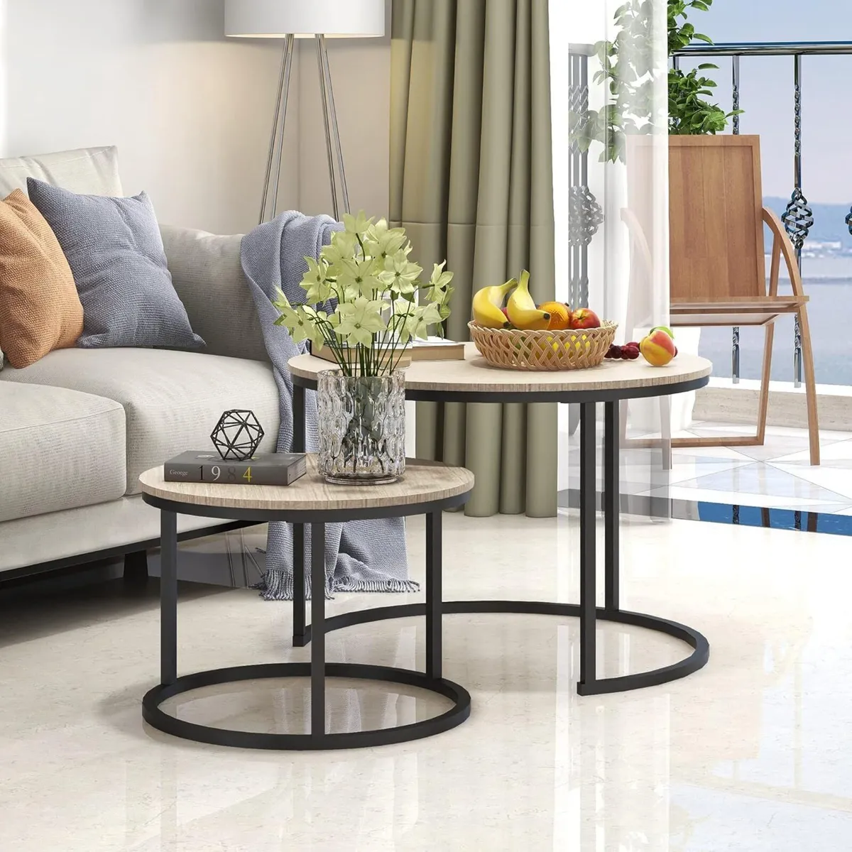 Round Nesting Coffee Table Set of 2 Stacking Sofa - Image 1