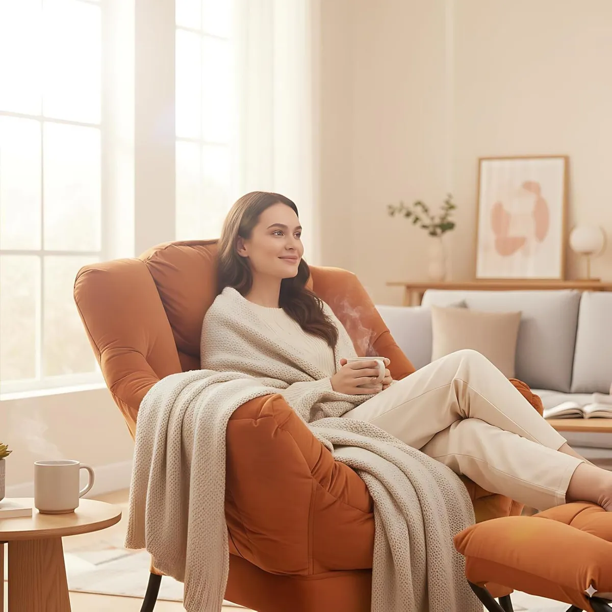 Comfy Armchair with Footstool Lazy Chair Ottoman - Image 4