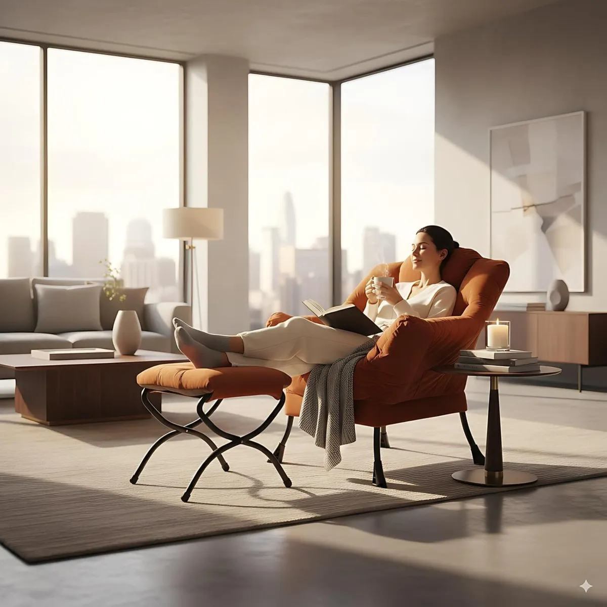 Comfy Armchair with Footstool Lazy Chair Ottoman - Image 2