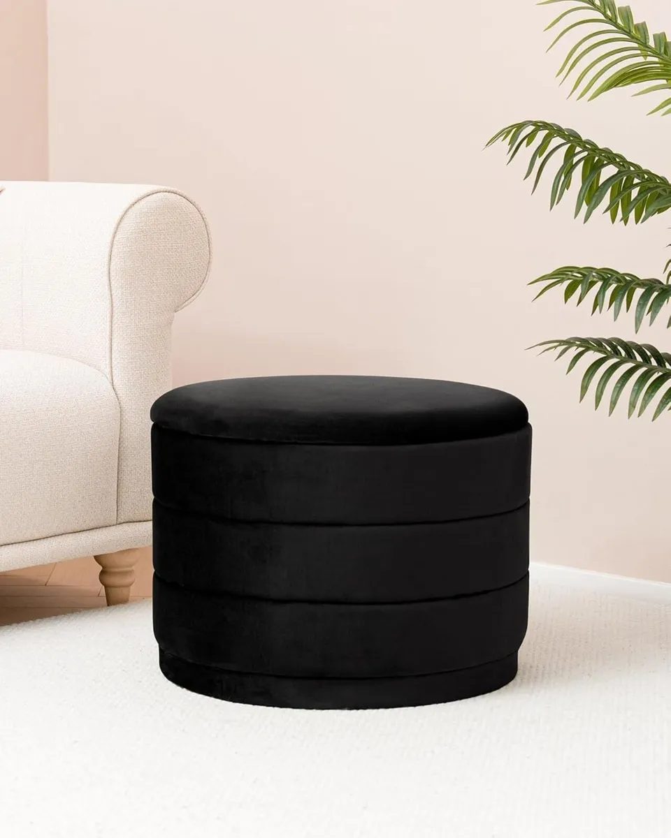 Large Storage Ottoman Round - Folding Foot Rest - Image 2
