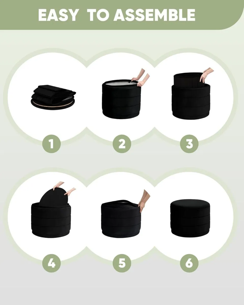 Large Storage Ottoman Round - Folding Foot Rest - Image 3