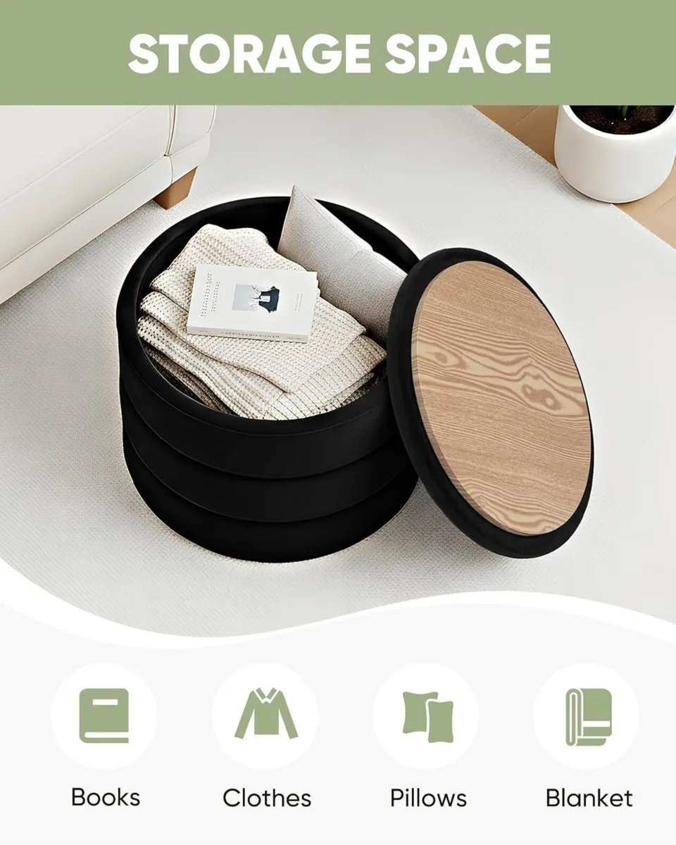 Large Storage Ottoman Round - Folding Foot Rest - Image 4