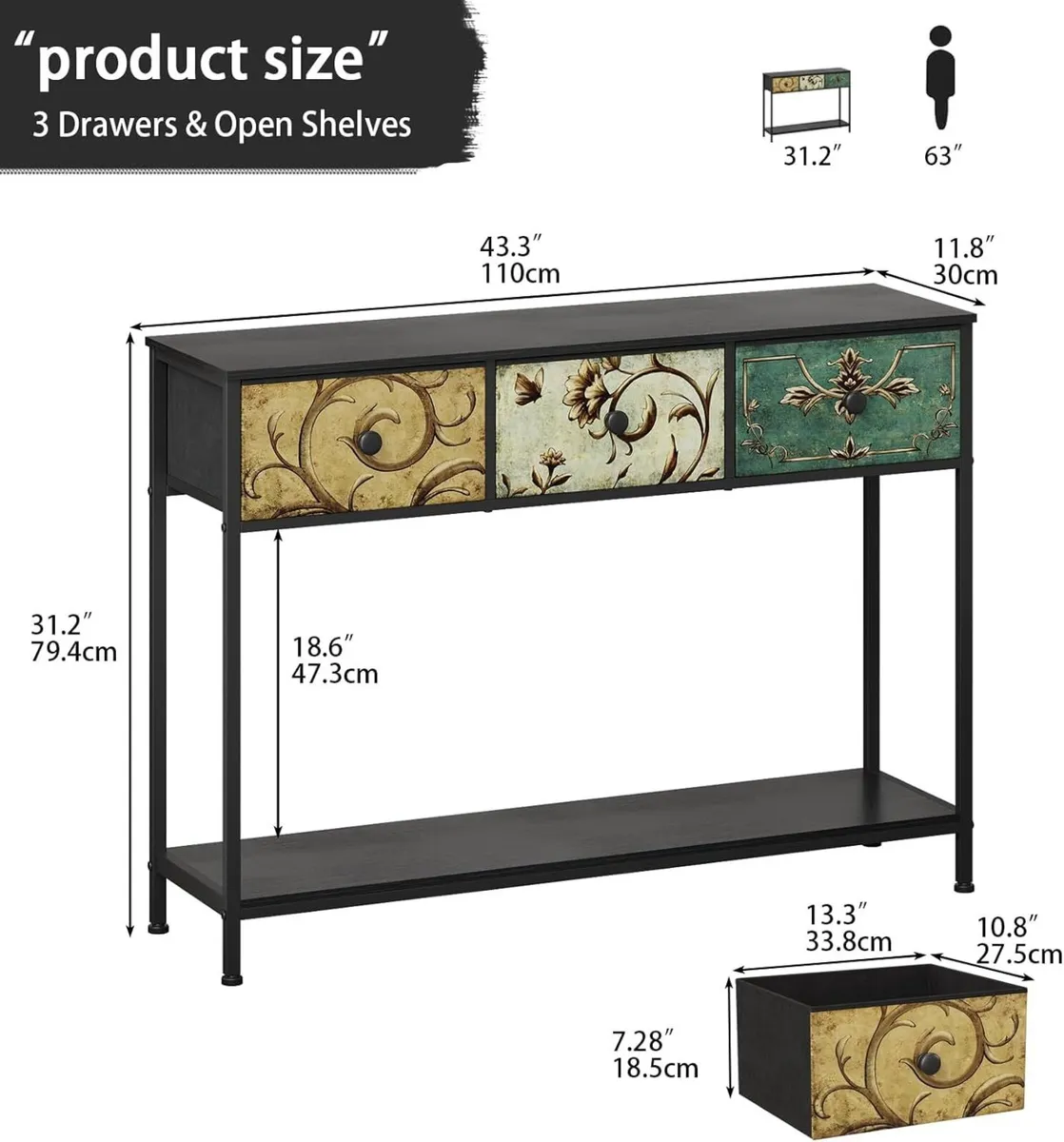 Console Table for Entryway with 3 Drawers Slim - Image 2