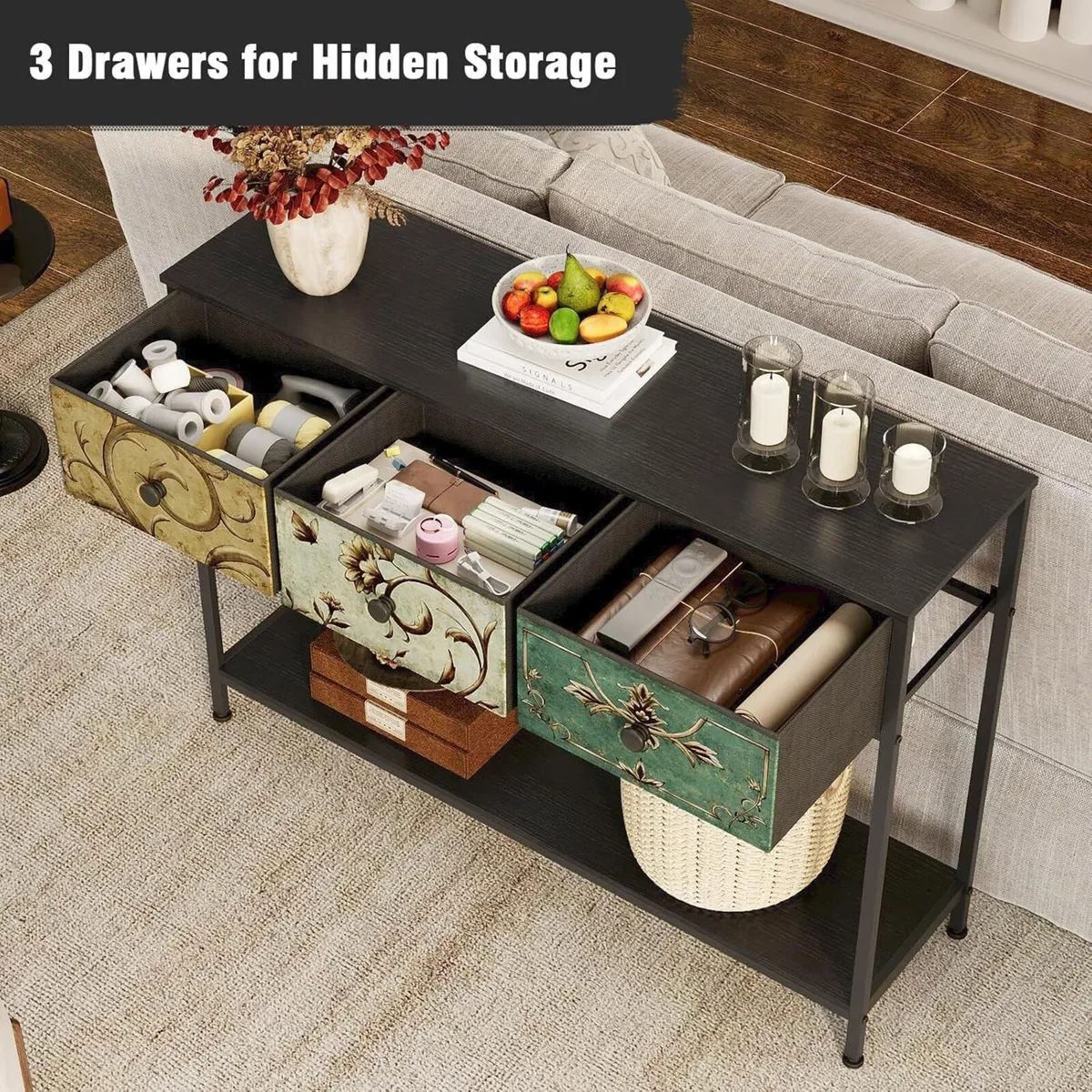 Console Table for Entryway with 3 Drawers Slim - Image 3