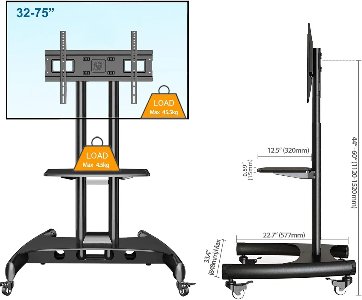Mobile TV Cart on Wheels for 32'' to 75 inch LCD - Image 4