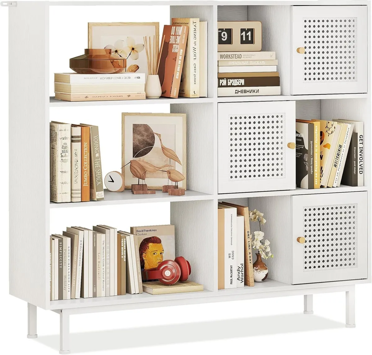Rattan Bookcase Storage Sideboard Cabinet with - Image 1