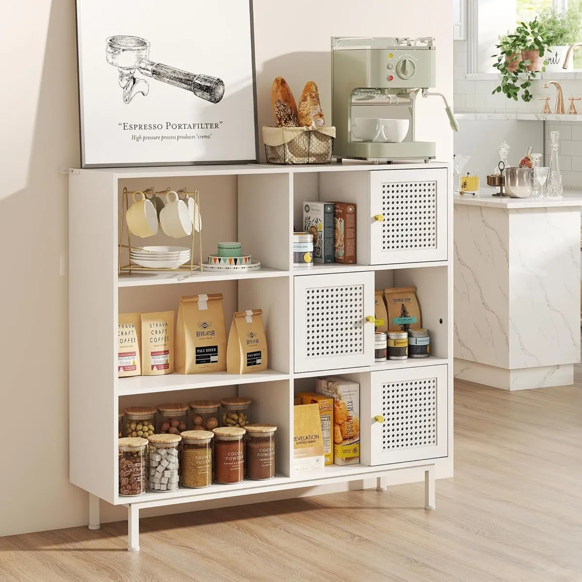 Rattan Bookcase Storage Sideboard Cabinet with - Image 2