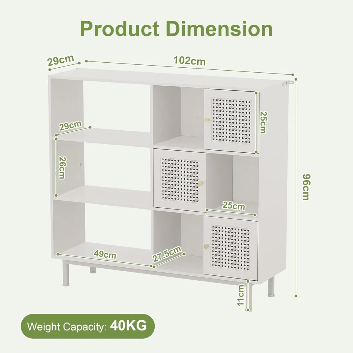 Rattan Bookcase Storage Sideboard Cabinet with - Image 3