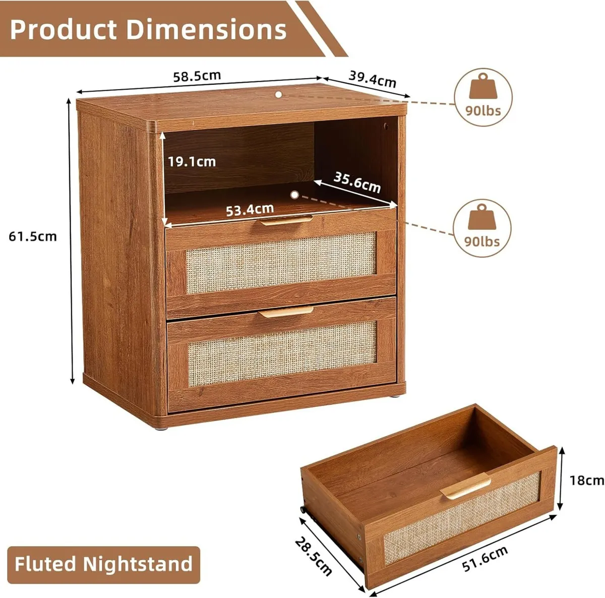 23 Wide Rattan Nightstands Boho Night Stand with - Image 2