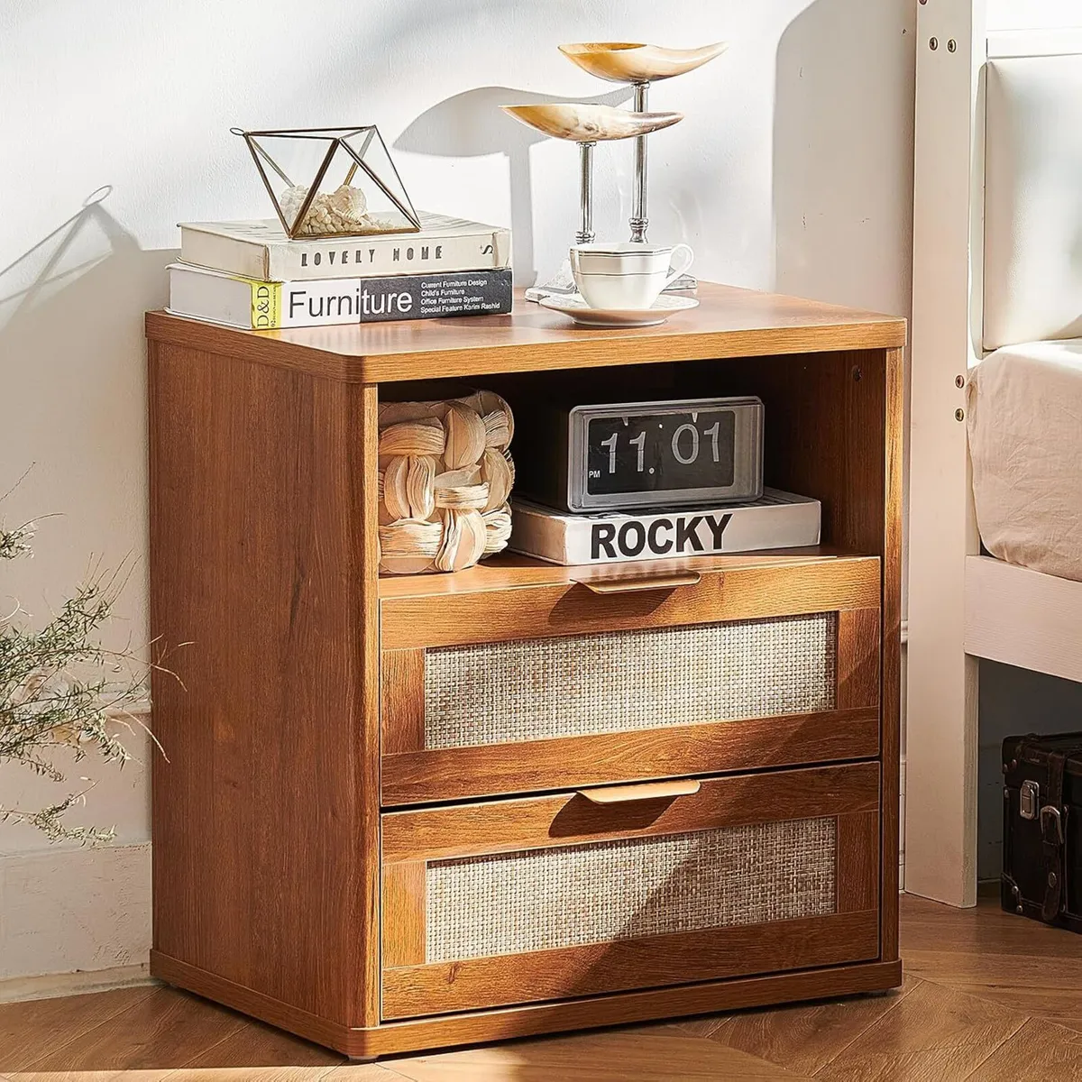 23 Wide Rattan Nightstands Boho Night Stand with - Image 1