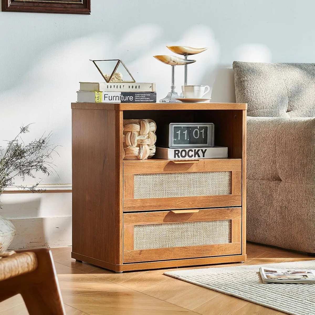 23 Wide Rattan Nightstands Boho Night Stand with - Image 4