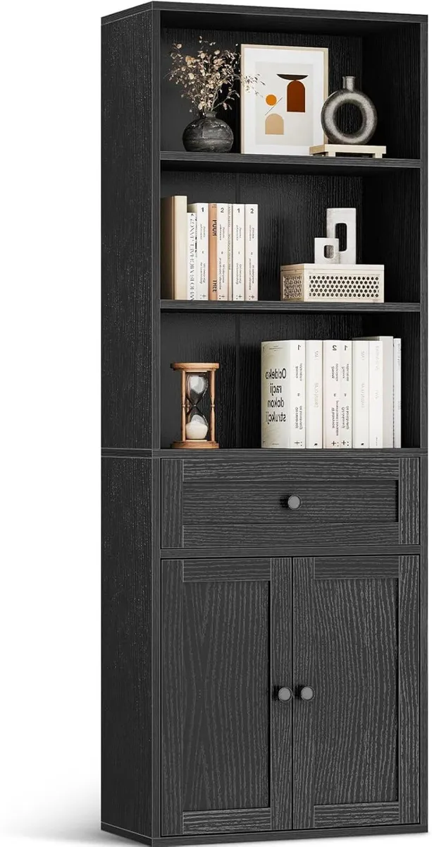 5-Tier Bookcase with Doors and Cabinet Bookshelf - Image 1