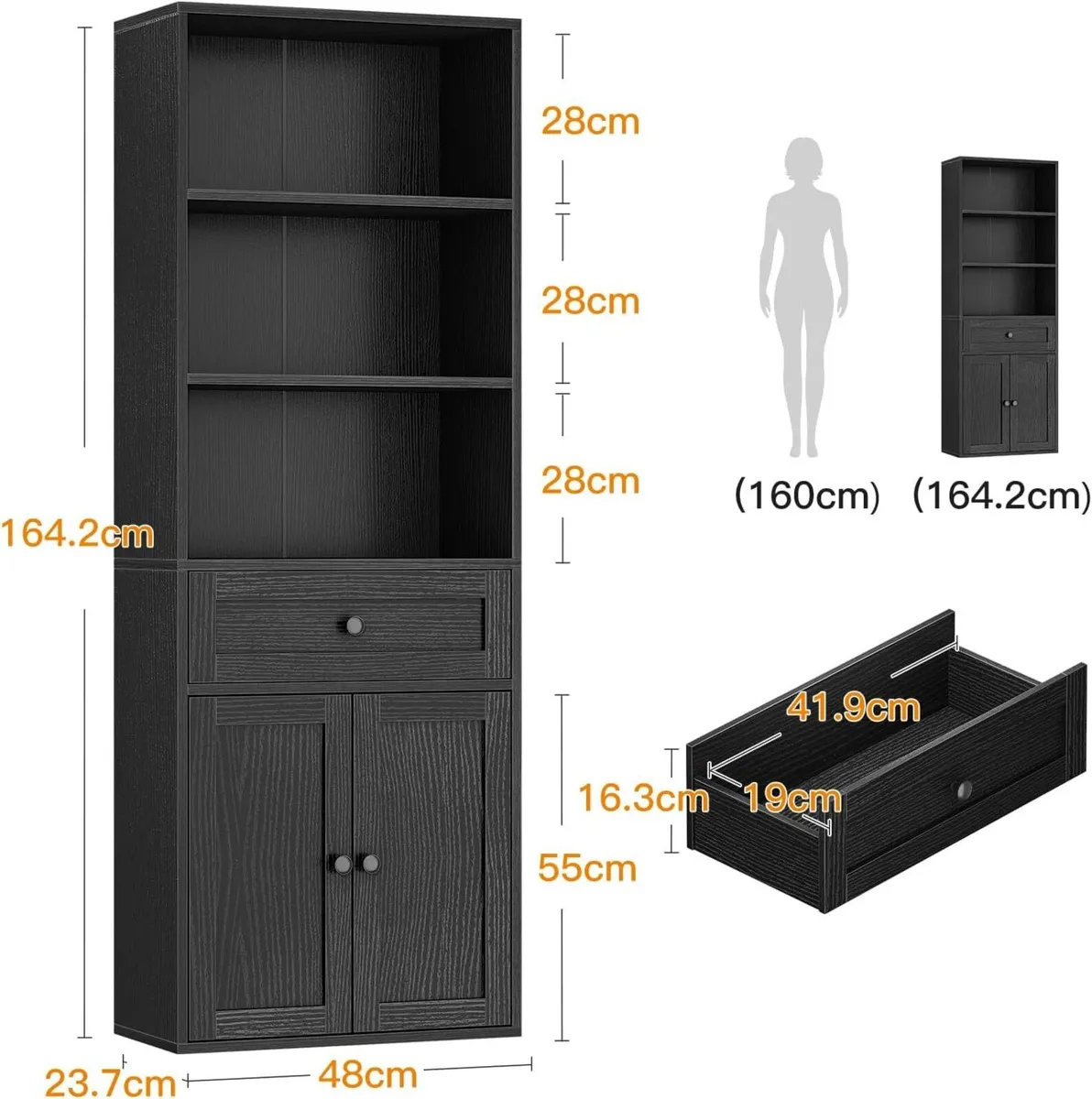 5-Tier Bookcase with Doors and Cabinet Bookshelf - Image 3