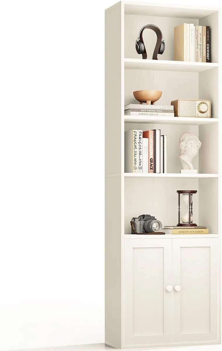 6-Tier Bookcase with Doors and Cabinet Bookshelf - Image 1