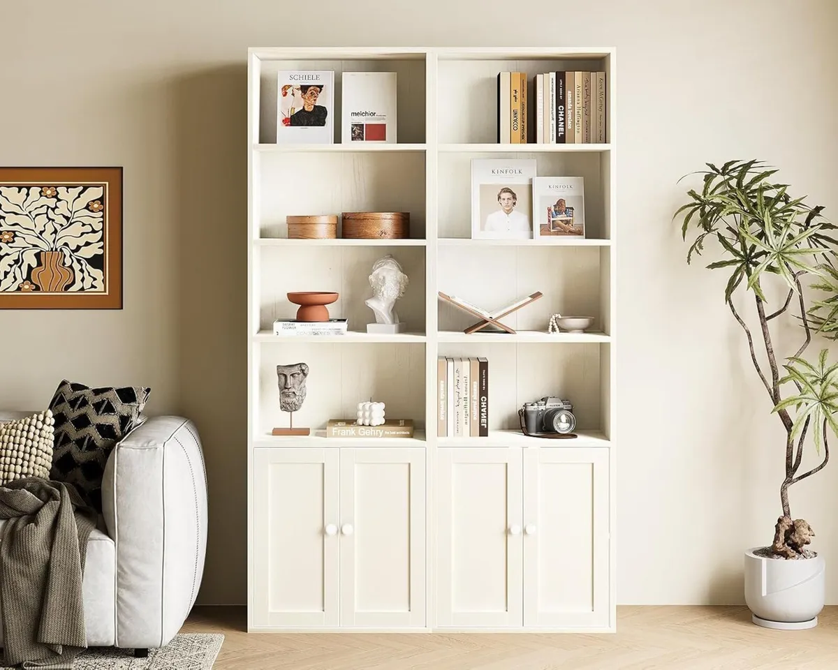 6-Tier Bookcase with Doors and Cabinet Bookshelf - Image 2