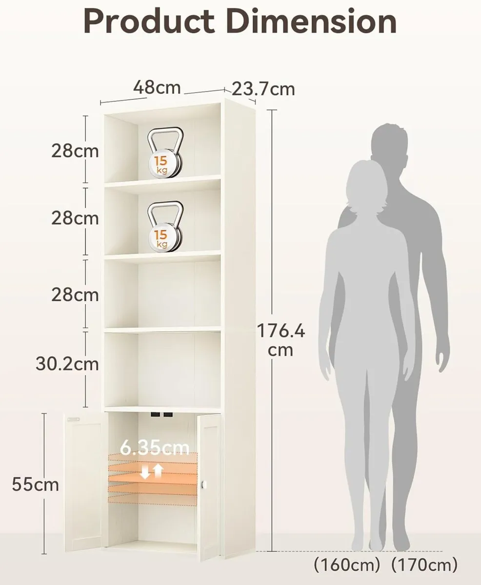 6-Tier Bookcase with Doors and Cabinet Bookshelf - Image 3