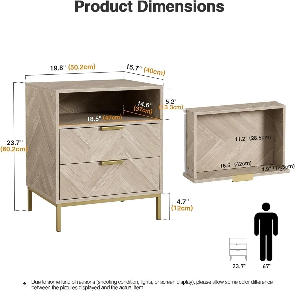 Modern Bedside Tabls with Drawers Wood Bed Side - Image 2