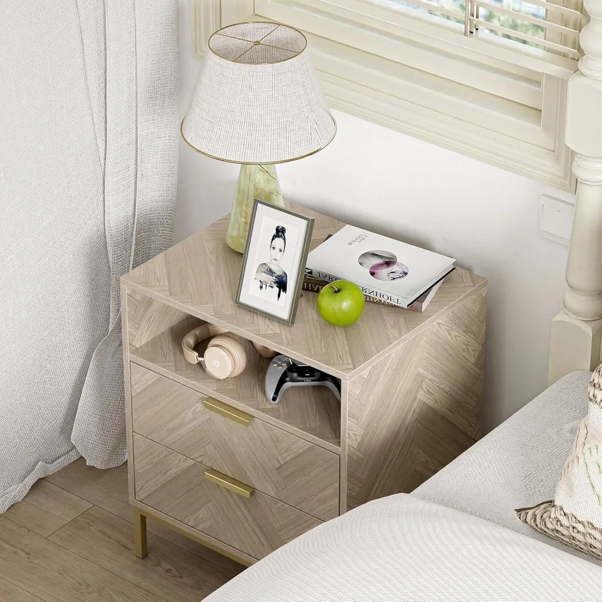 Modern Bedside Tabls with Drawers Wood Bed Side - Image 3