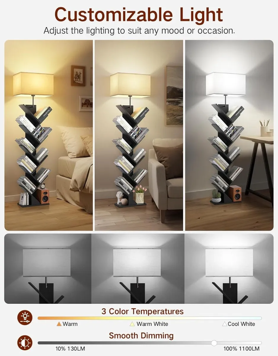 9 Tier Tree Bookshelf with Light Remote Dimmable - Image 4